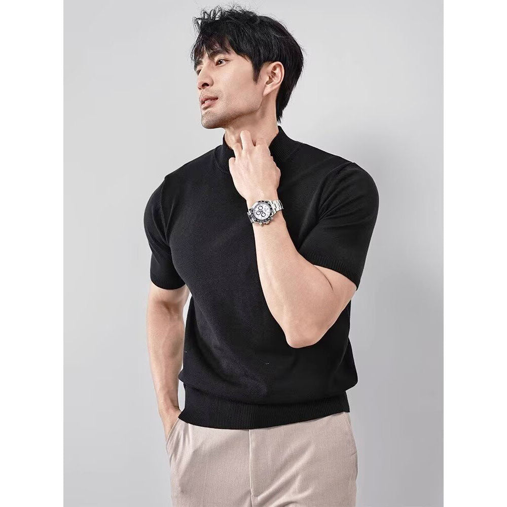 Knitted Half Turtleneck Solid Color Top - threadspired