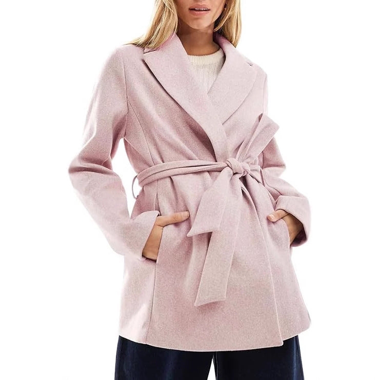 Belt Notched Lapel Pea Coat - threadspired