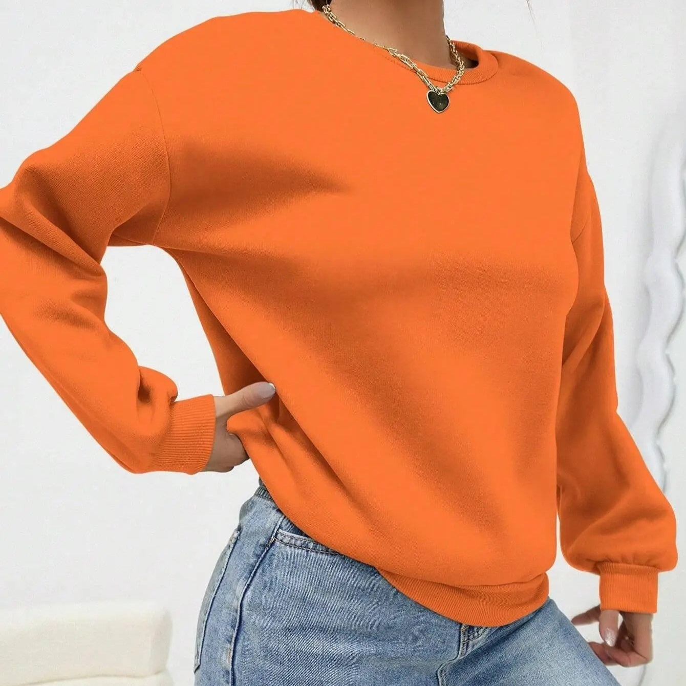 Solid Color Casual Sweatshirt - Loose Fitting - threadspired