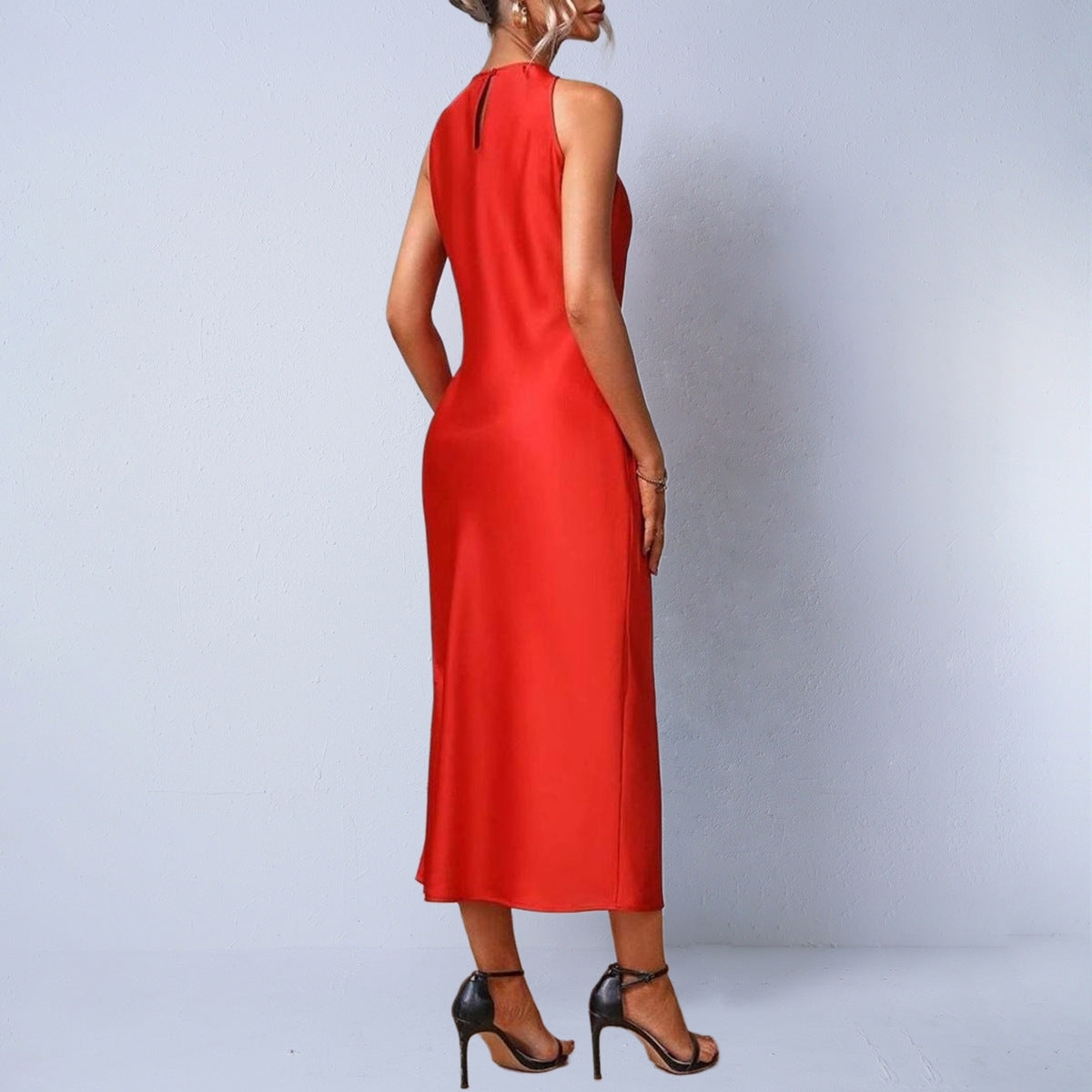 Sleeveless Long Satin Dress - threadspired