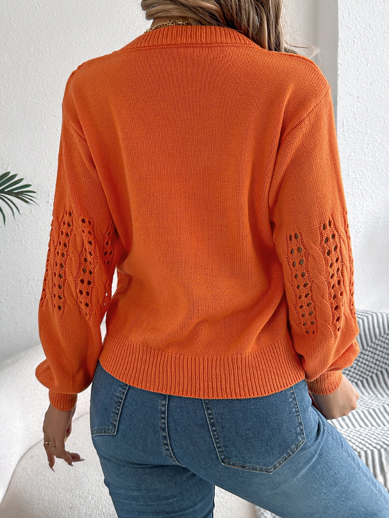 Hollow Out Lantern Sleeve Pullover Sweater