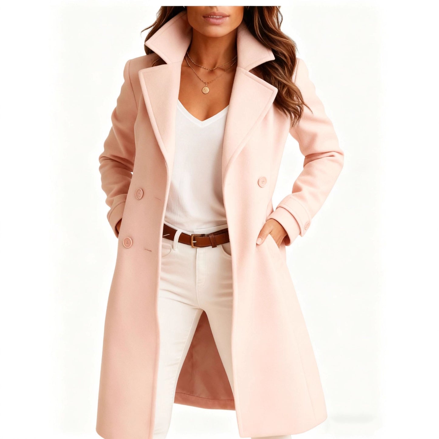 Casual Mid-length Woolen Coat With Pockets