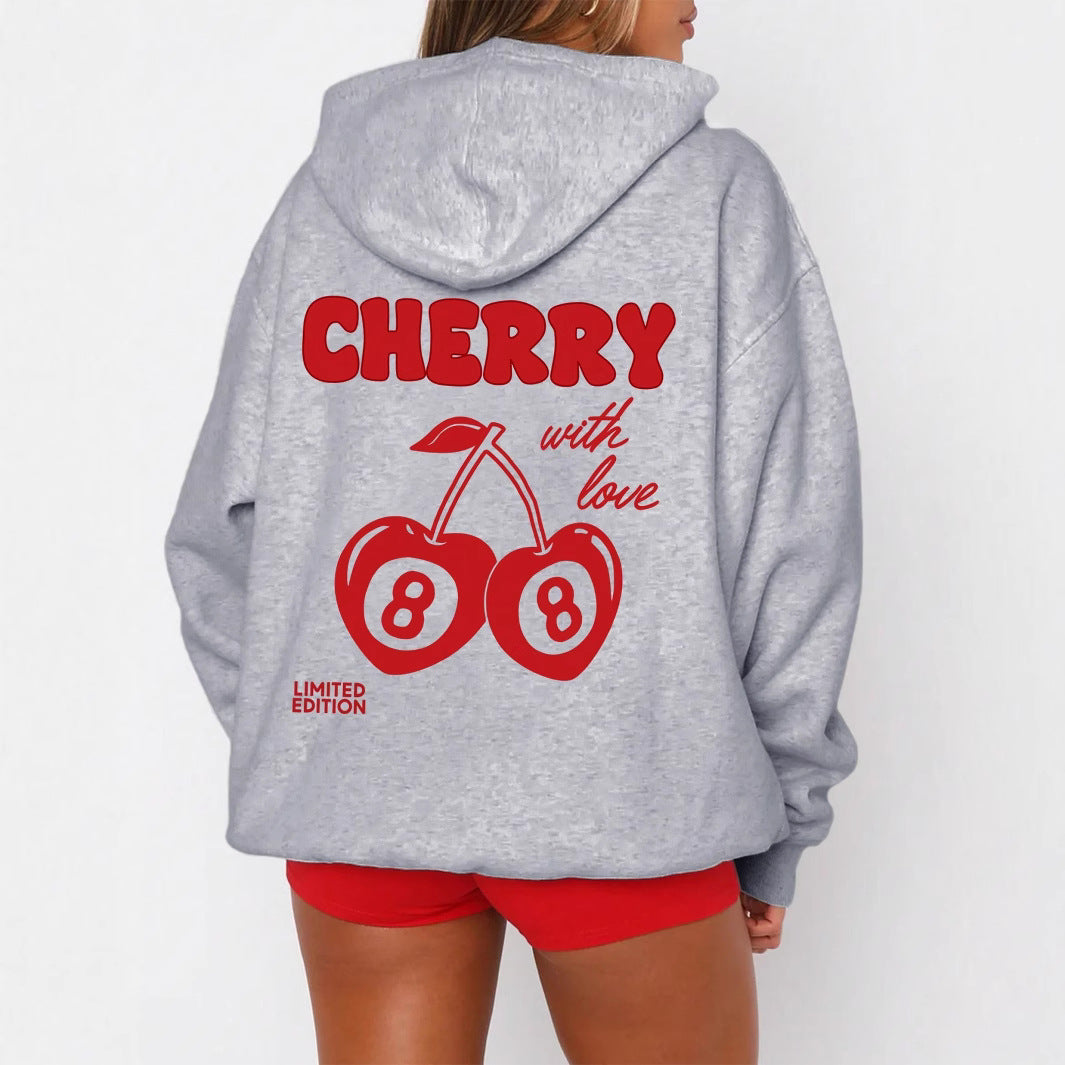 Cherry Letter-print Loose-fit Hoodie - threadspired