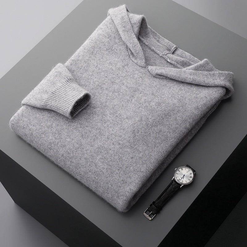Men's Knitted Cashmere Hooded Sweater - threadspired
