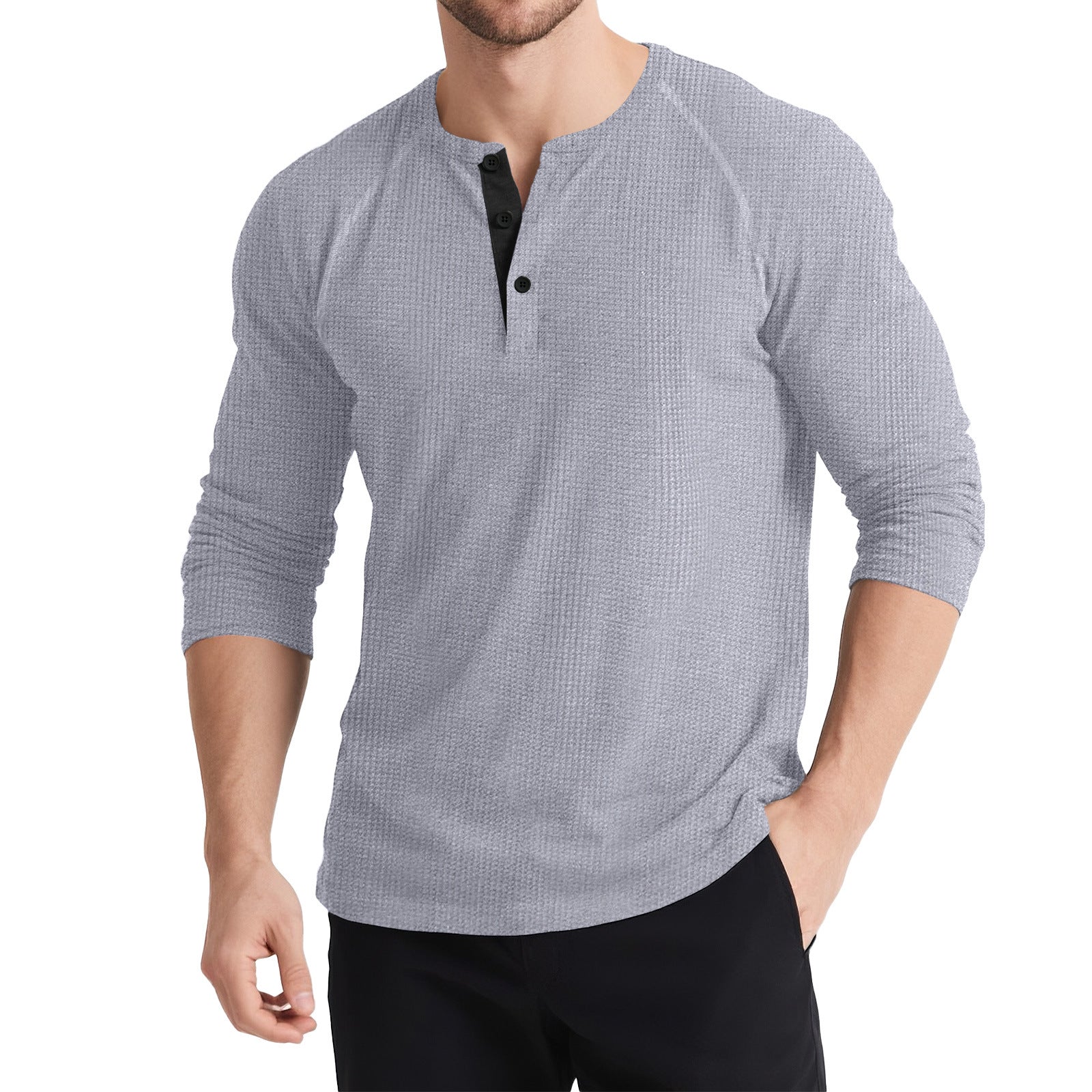 Three-button Solid Colour Comfy Sweashirt - threadspired