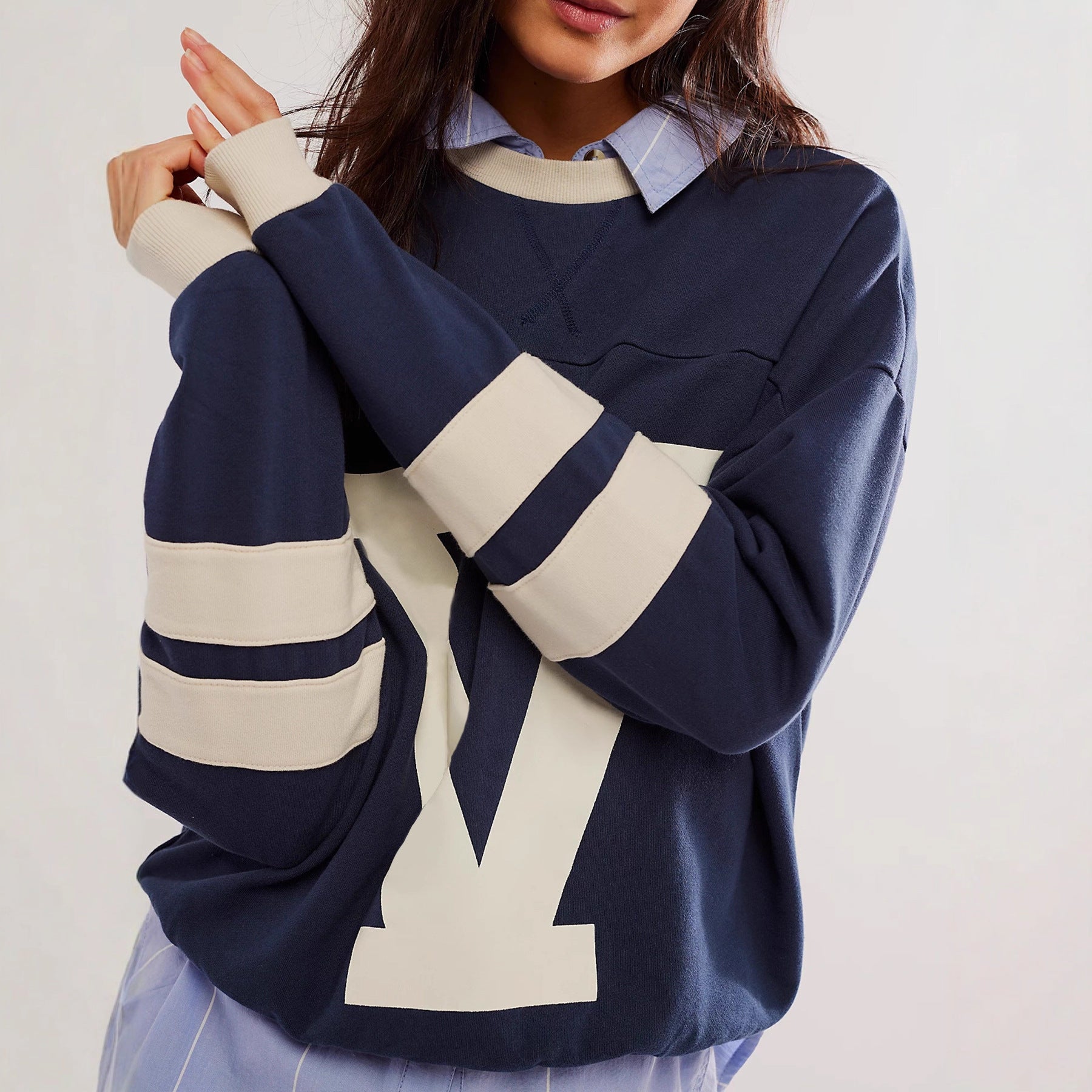 Bold Color-blocked Letter-print Hoodie - threadspired