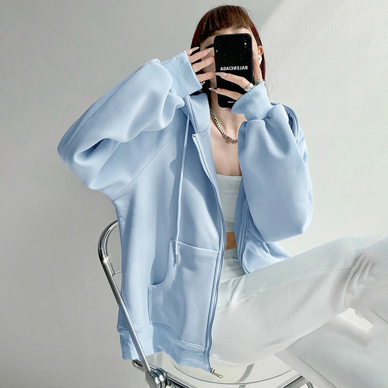 Loose-fitting Hooded Cardigan - threadspired