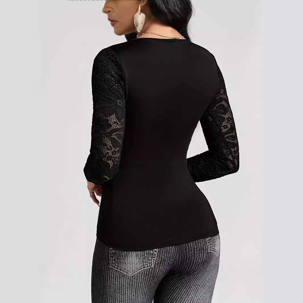 Cross-join Lace-sleeve Top - threadspired