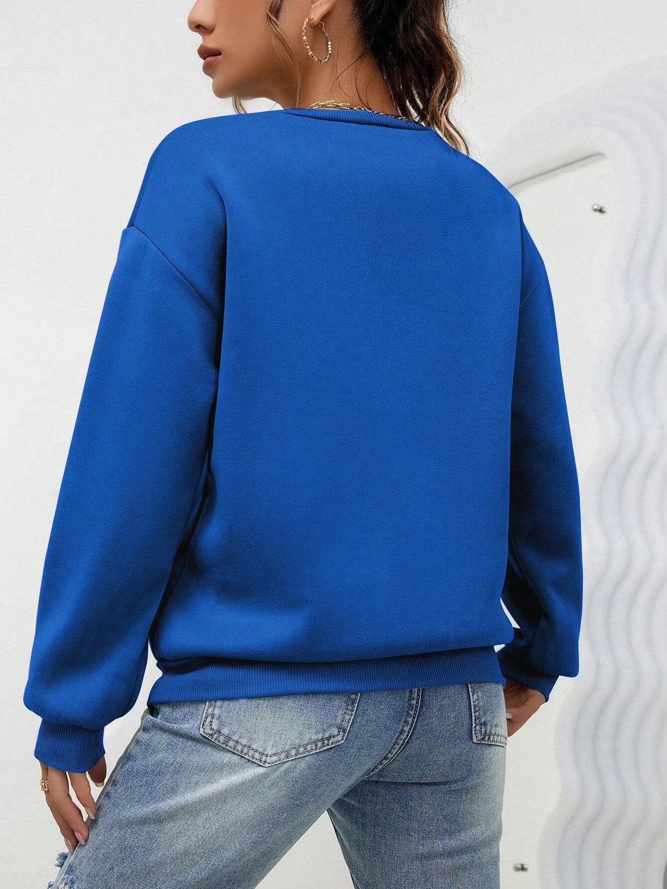Solid Color Casual Sweatshirt - Loose Fitting - threadspired