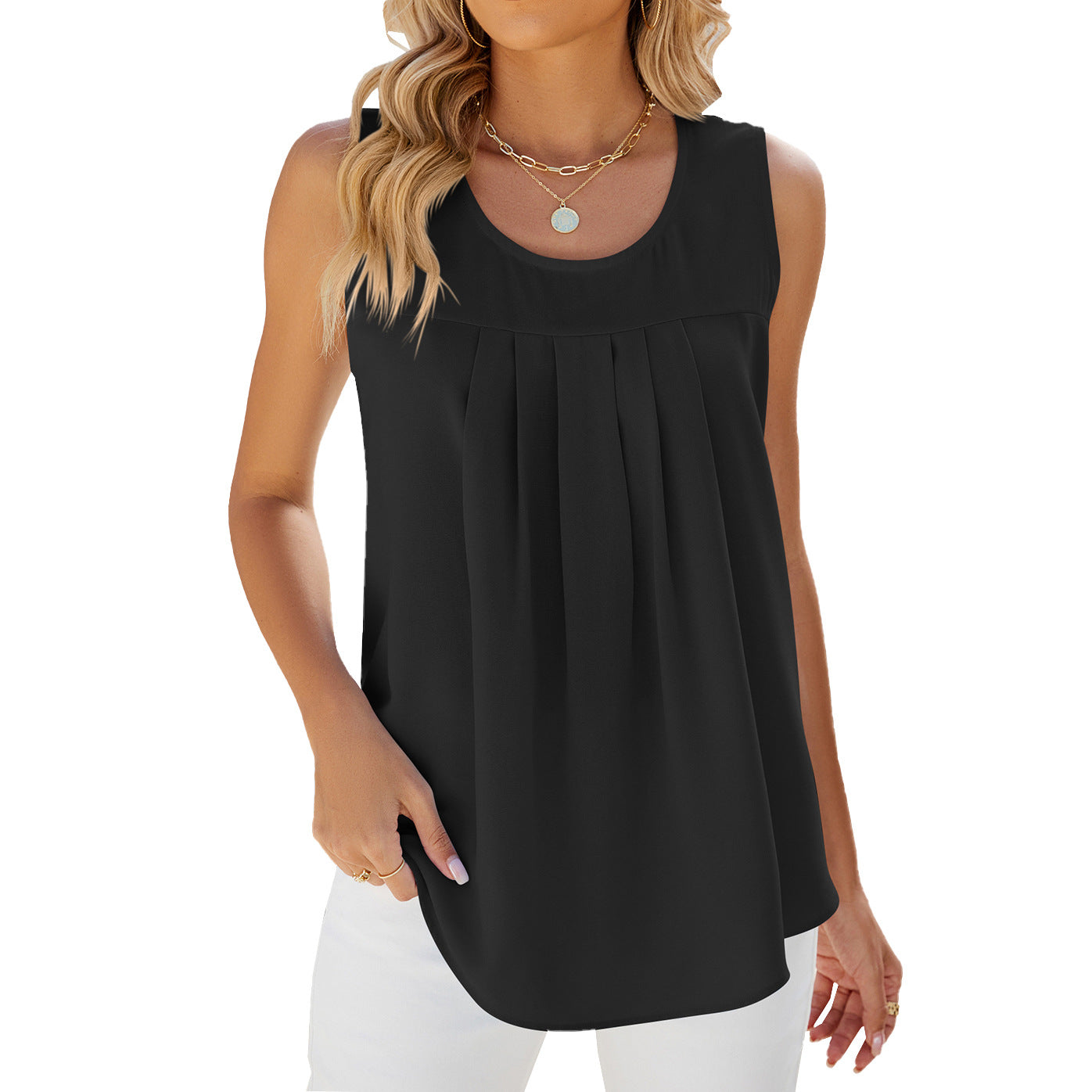 Round Neck Sleeveless Chiffon Vest - threadspired