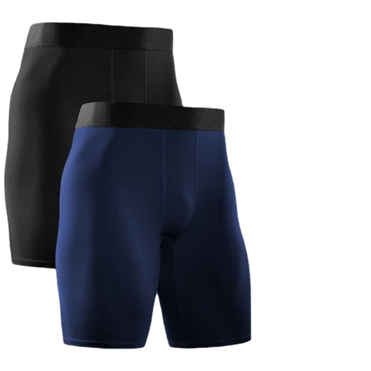 Black men’s compression shorts with stretch fit and athletic performance design. 