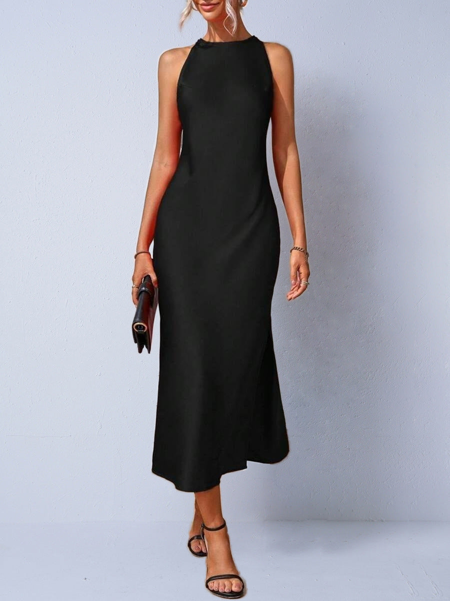 Sleeveless Long Satin Dress - threadspired