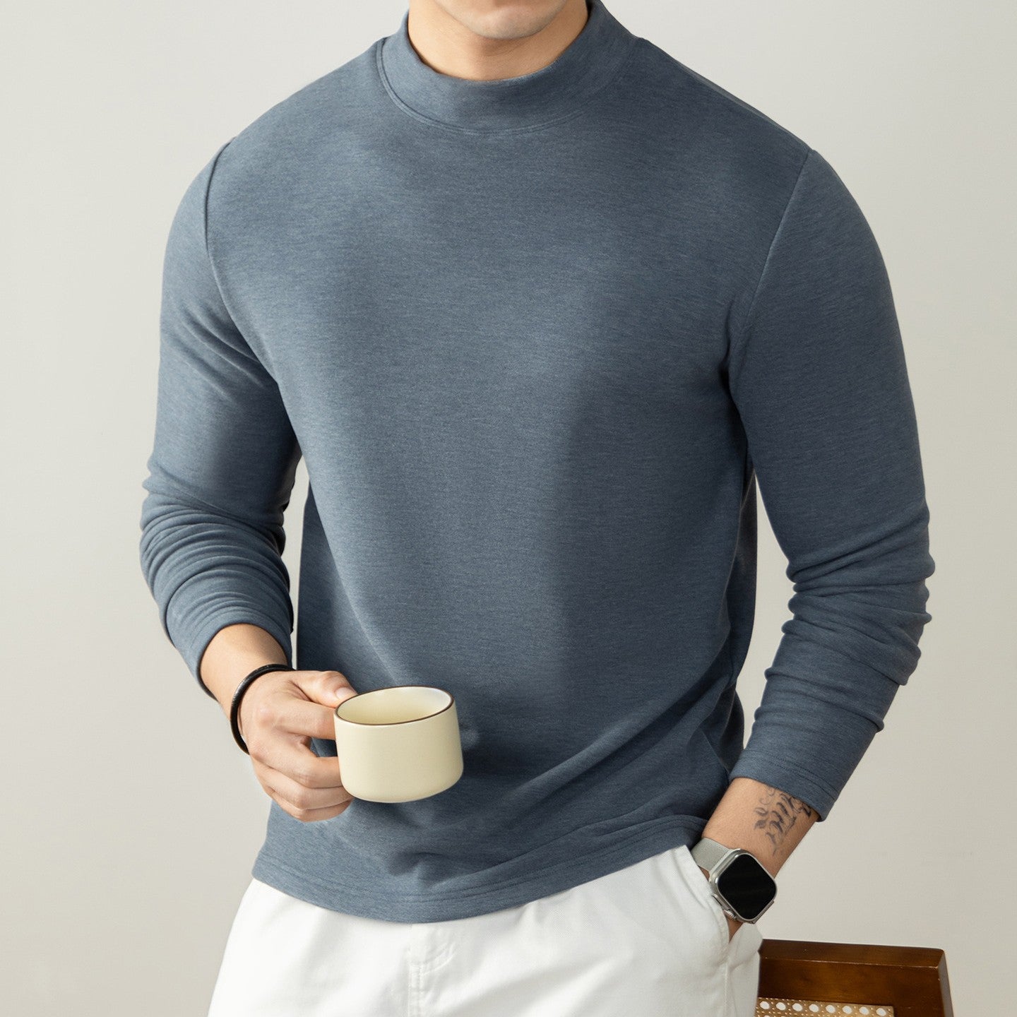 Slim-fit Round Neck Long-sleeve Top - threadspired