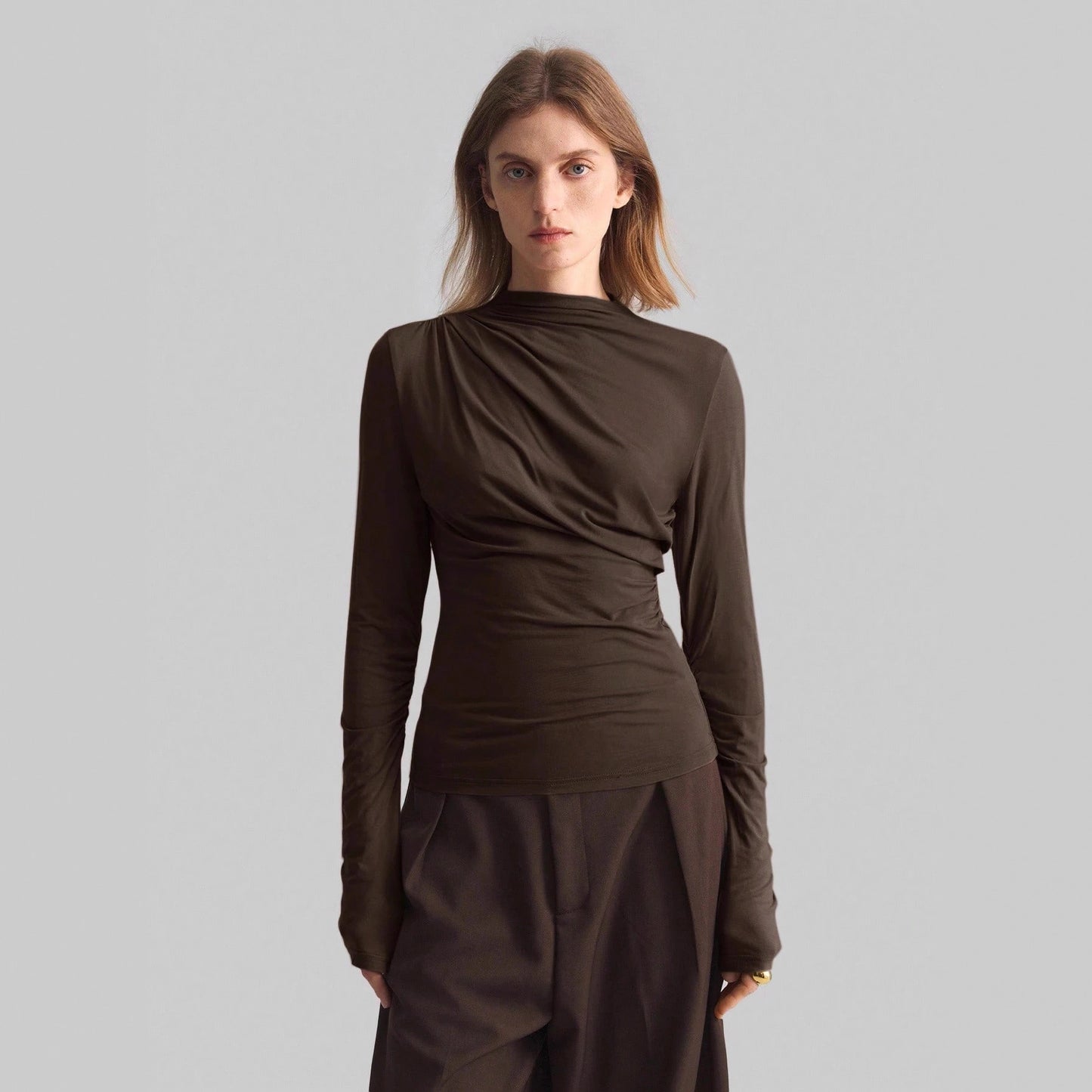 Mock-neck Slim-fit Top - threadspired