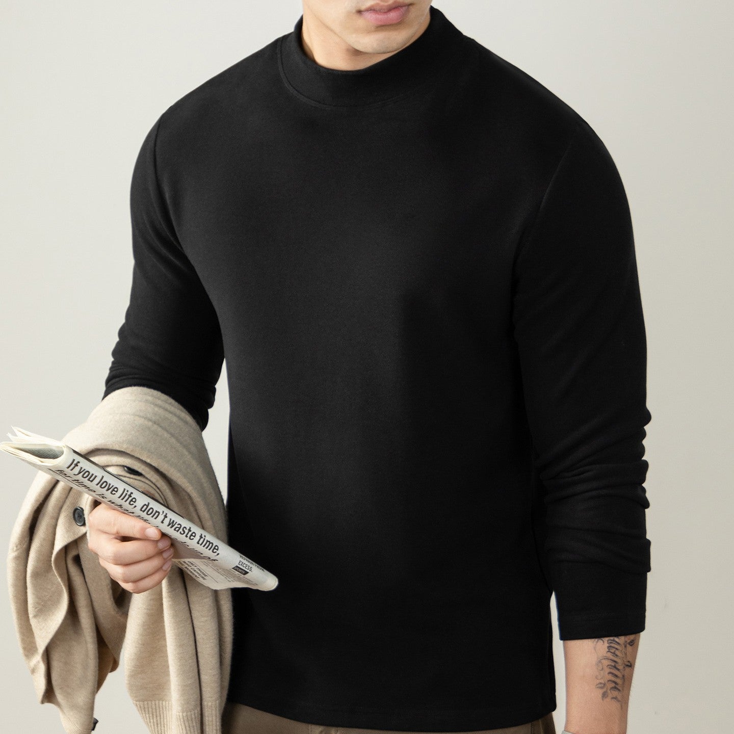 Slim-fit Round Neck Long-sleeve Top - threadspired