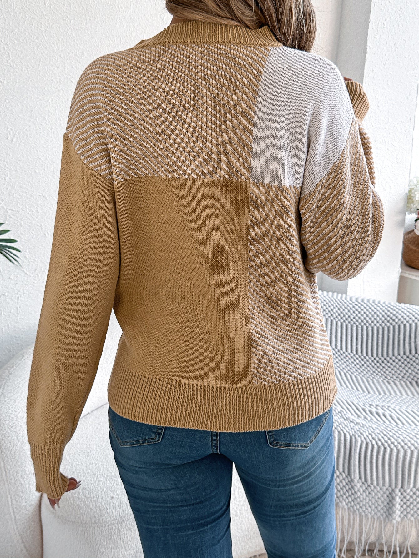 Plaid Long Sleeve Pullover Sweater - threadspired