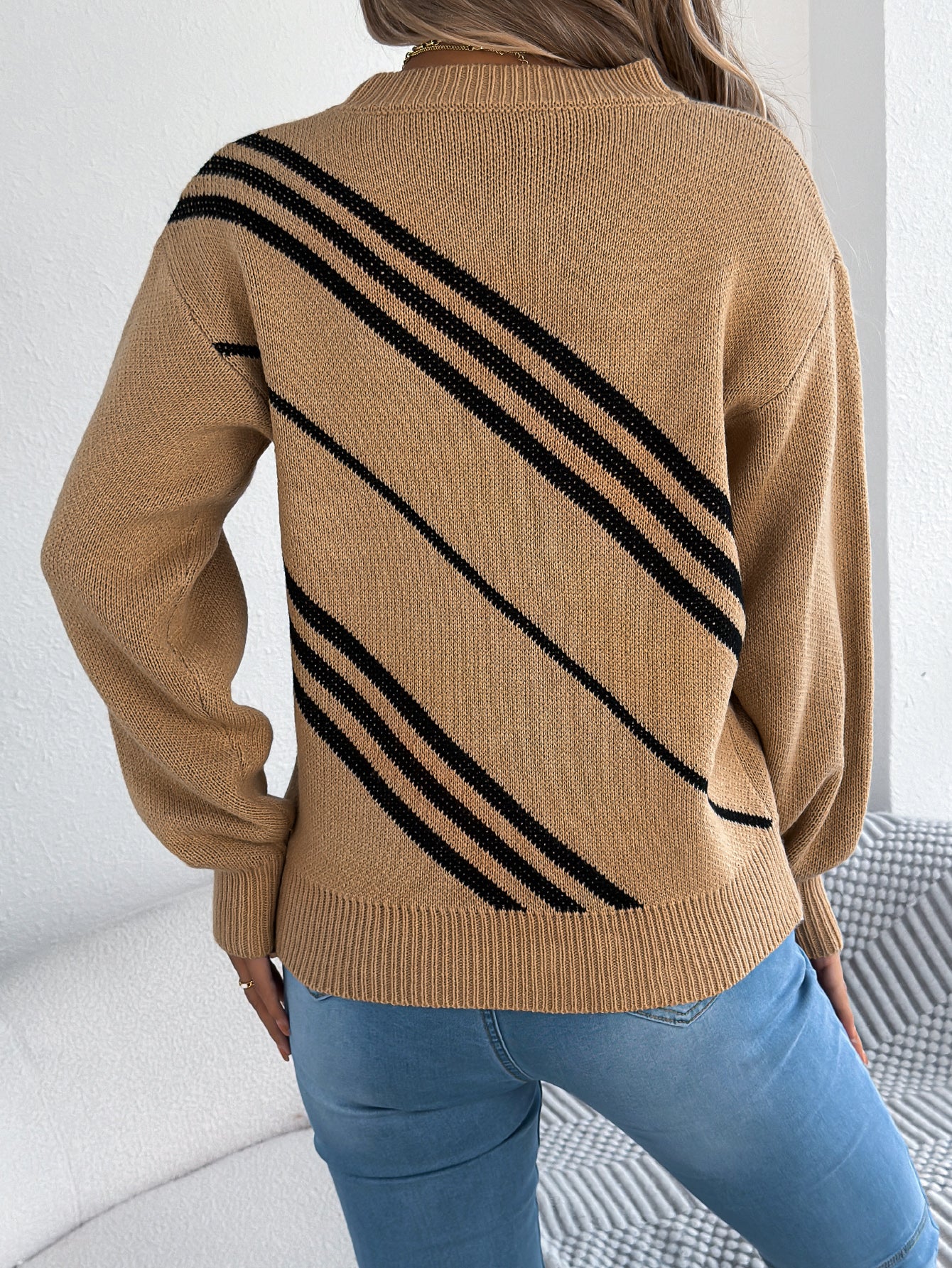 Striped Round Neck Long Sleeve Pullover Sweater - threadspired