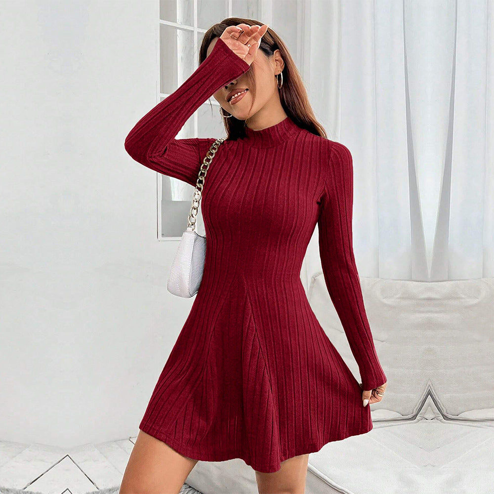 Slim-fit Semi-high Neck Waist-cinching Dress
