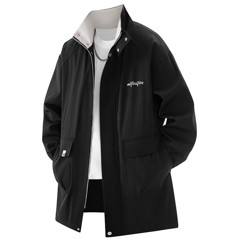 Plus-Size Mid-Length Casual Trench Coat - threadspired