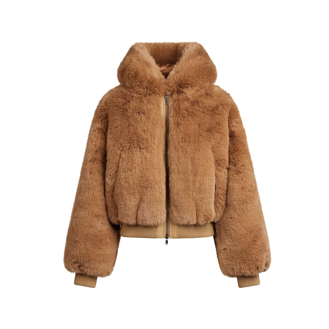 Fleece-lined Eco-Friendly Faux Fur Jacket With Zipper - threadspired