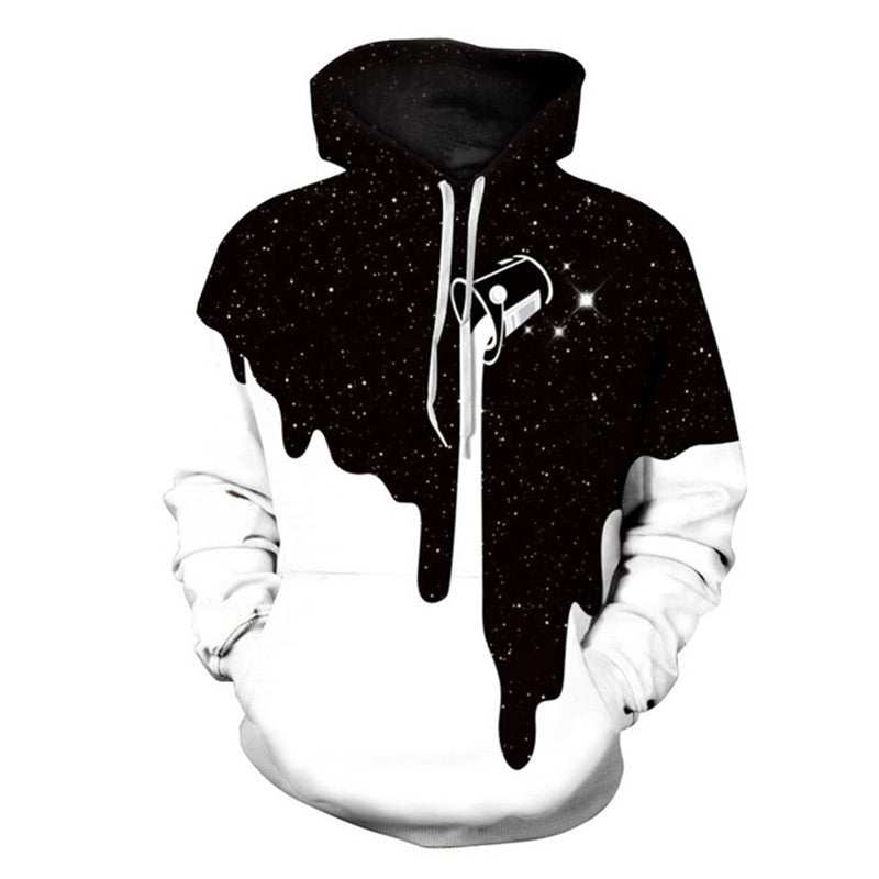 Multi-color abstract hoodie featuring layered paint textures and bold paint splashes. 