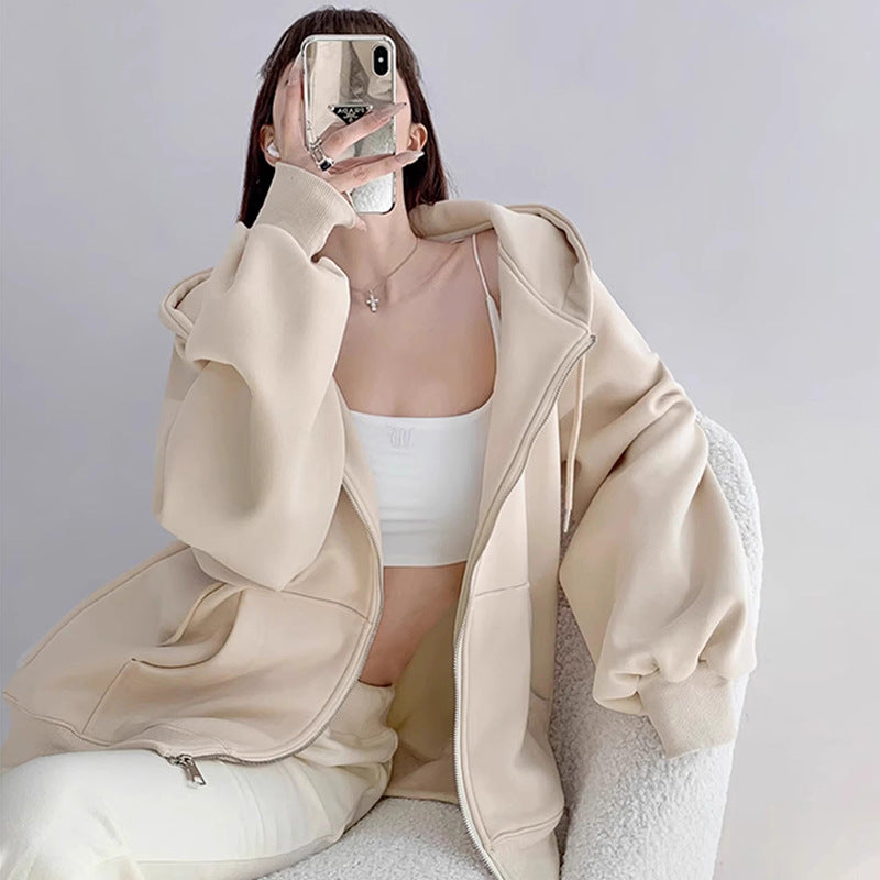Loose-fitting Hooded Cardigan - threadspired