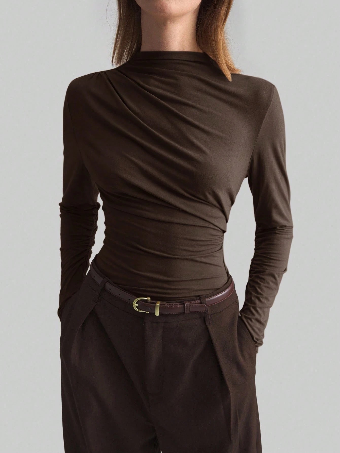 Mock-neck Slim-fit Top - threadspired