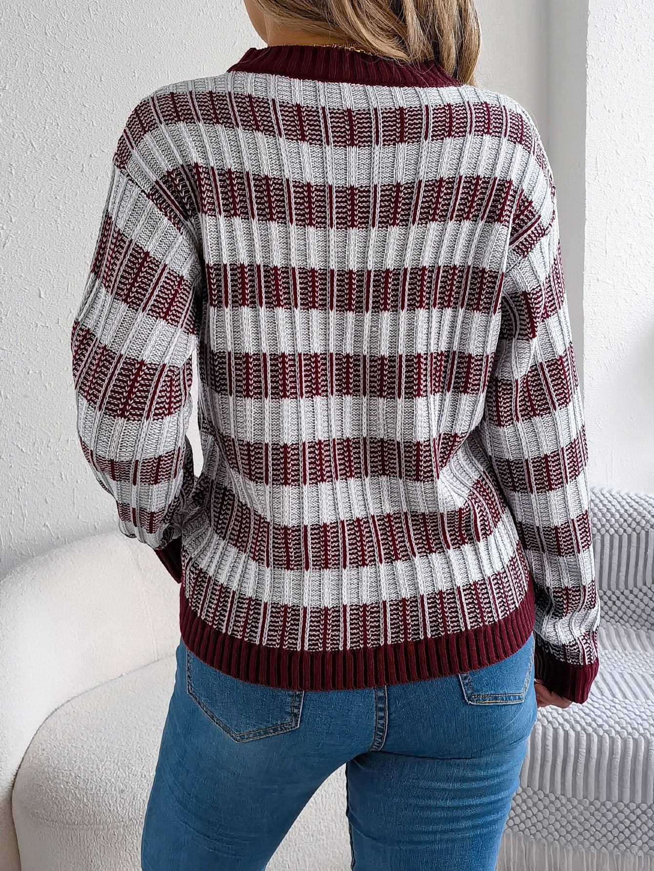 Round Neck Long Sleeve Pullover Sweater - threadspired