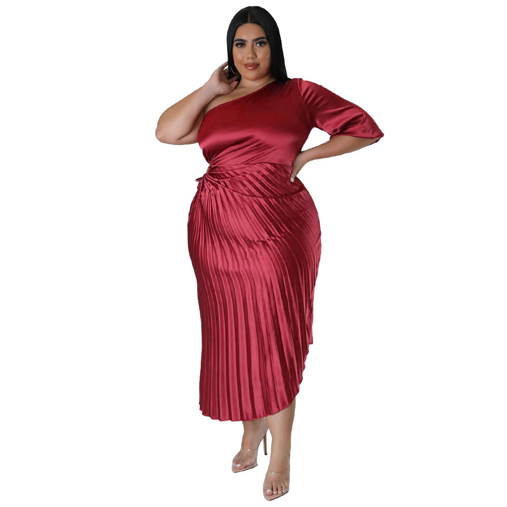 Off-the-shoulder Drawstring Pleated Dress - threadspired