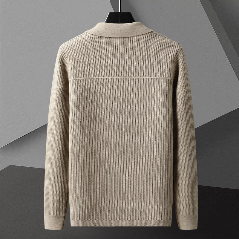 Solid-Colored Thickened Lapel Long-Sleeve Shirt - threadspired