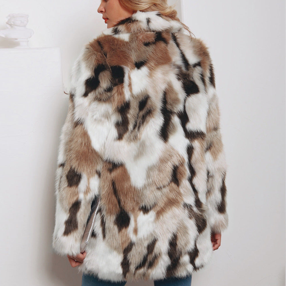 Mixed Color Faux Fur Coat - threadspired