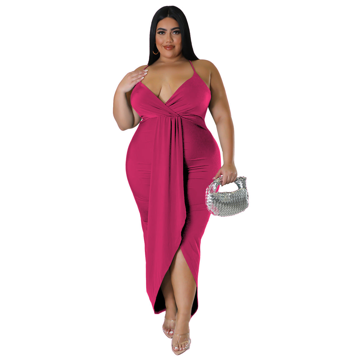Adjustable-strap Sleeveless V-neck Stretch Dress