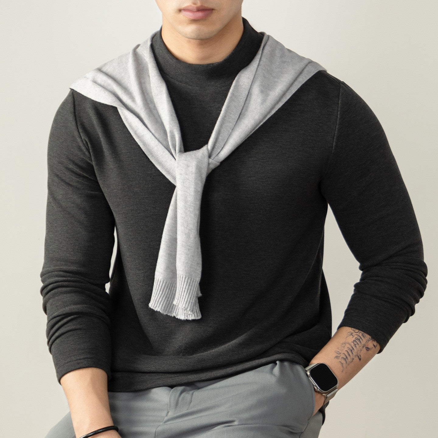 Slim-fit Round Neck Long-sleeve Top - threadspired
