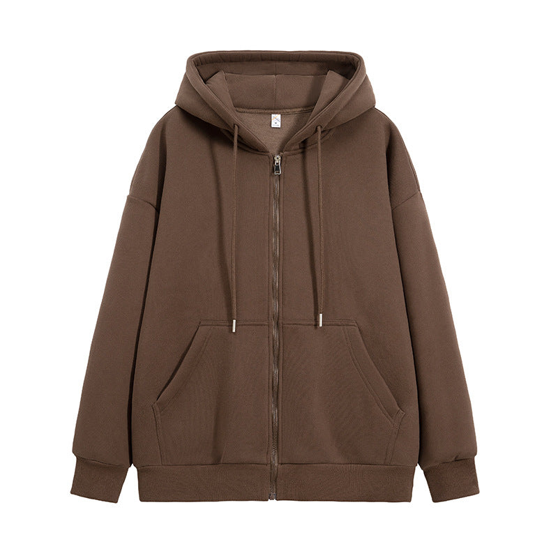 Double-zipper And Solid-color Long Sleeves Hoodie - threadspired