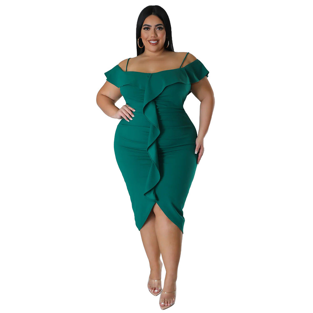Solid-color Dress with Halter-neck Midi Skirt - threadspired