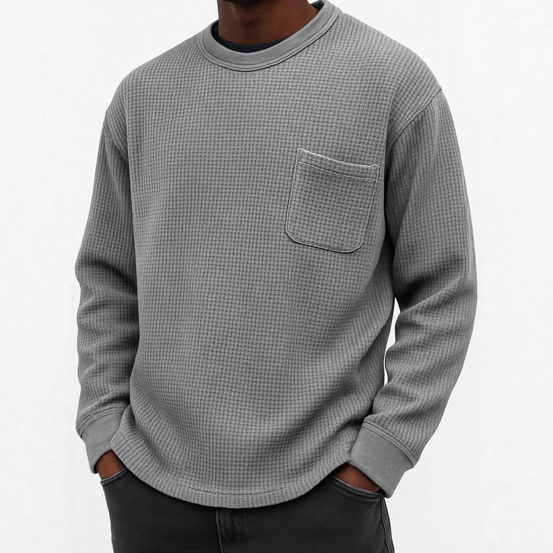Men's Plus-Size Casual Crew-Neck Long-Sleeve Sweatshirt - threadspired
