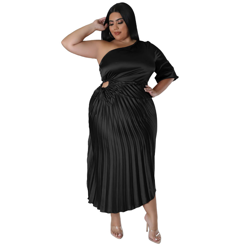 Off-the-shoulder Drawstring Pleated Dress - threadspired