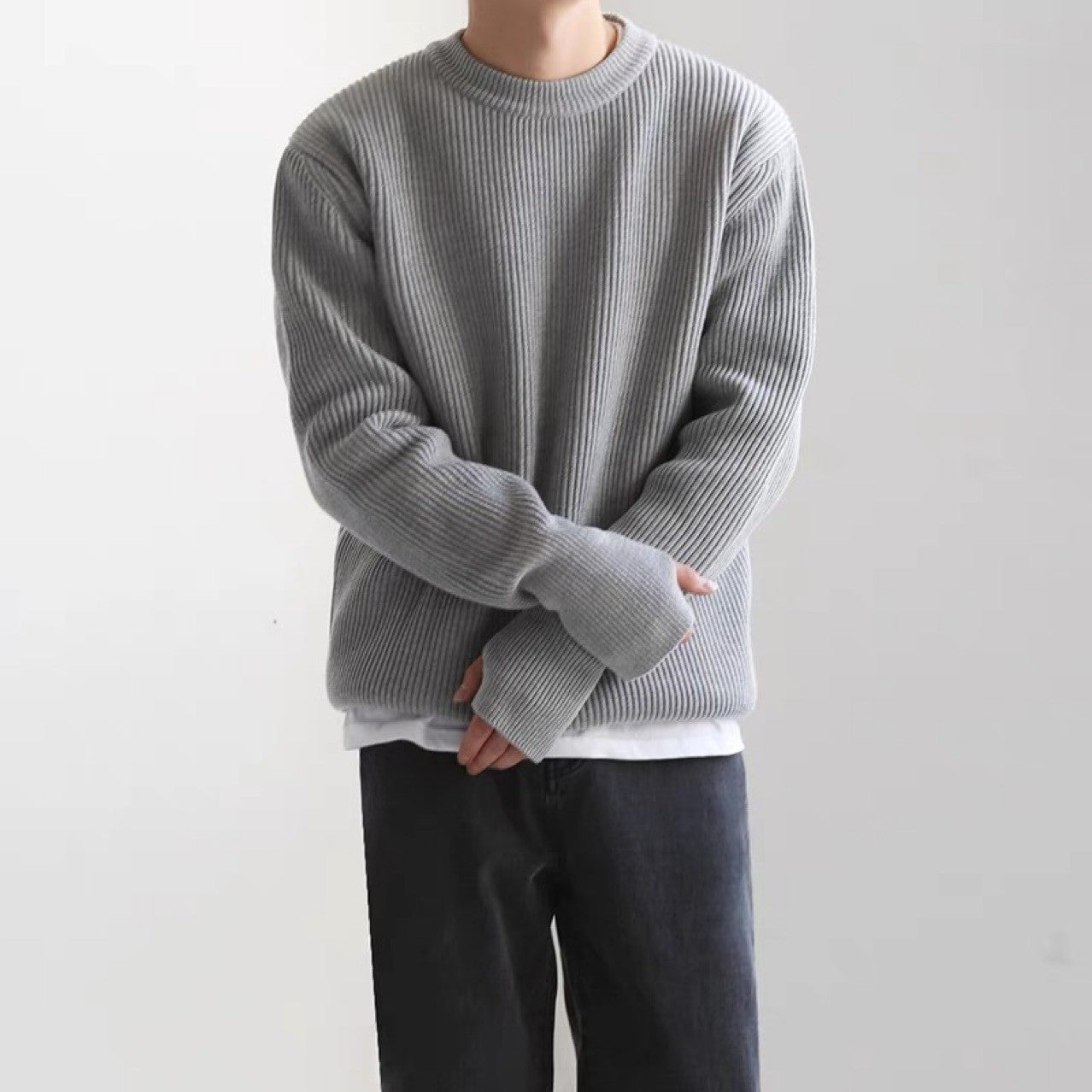 Wool Sweater Foreign Trade Gray Black Round Neck Loose Pullover Knitwear Unisex