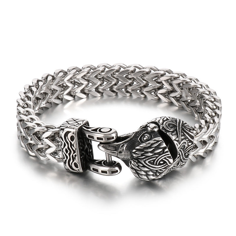 Wolf Head-Snake Head Reversible Steel Bracelet