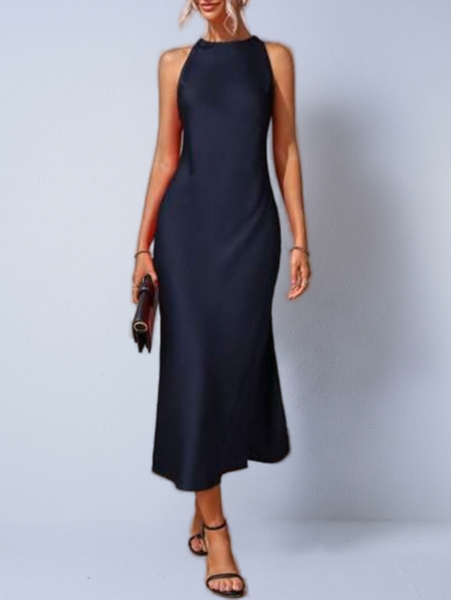 Sleeveless Long Satin Dress - threadspired