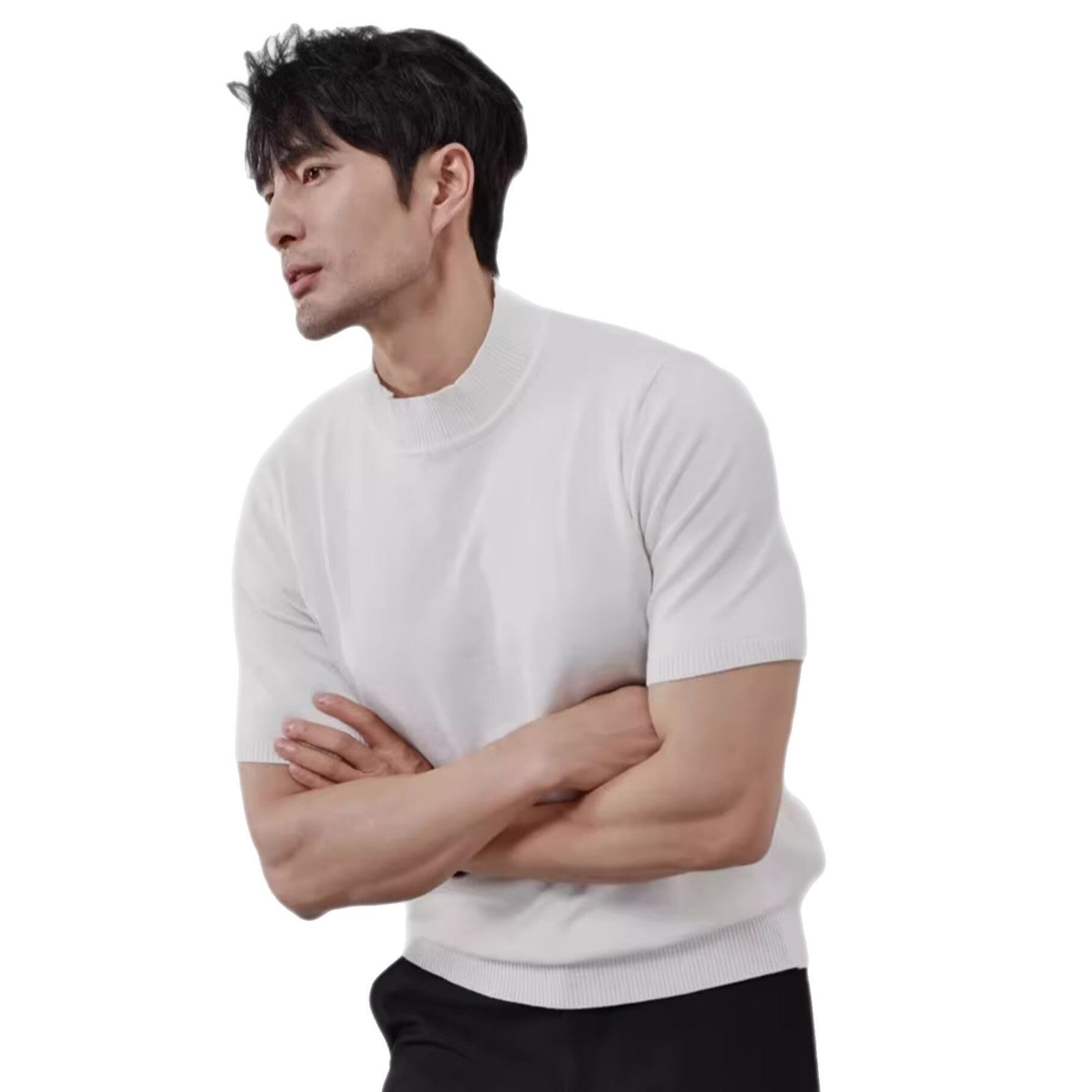 Knitted Half Turtleneck Solid Color Top - threadspired