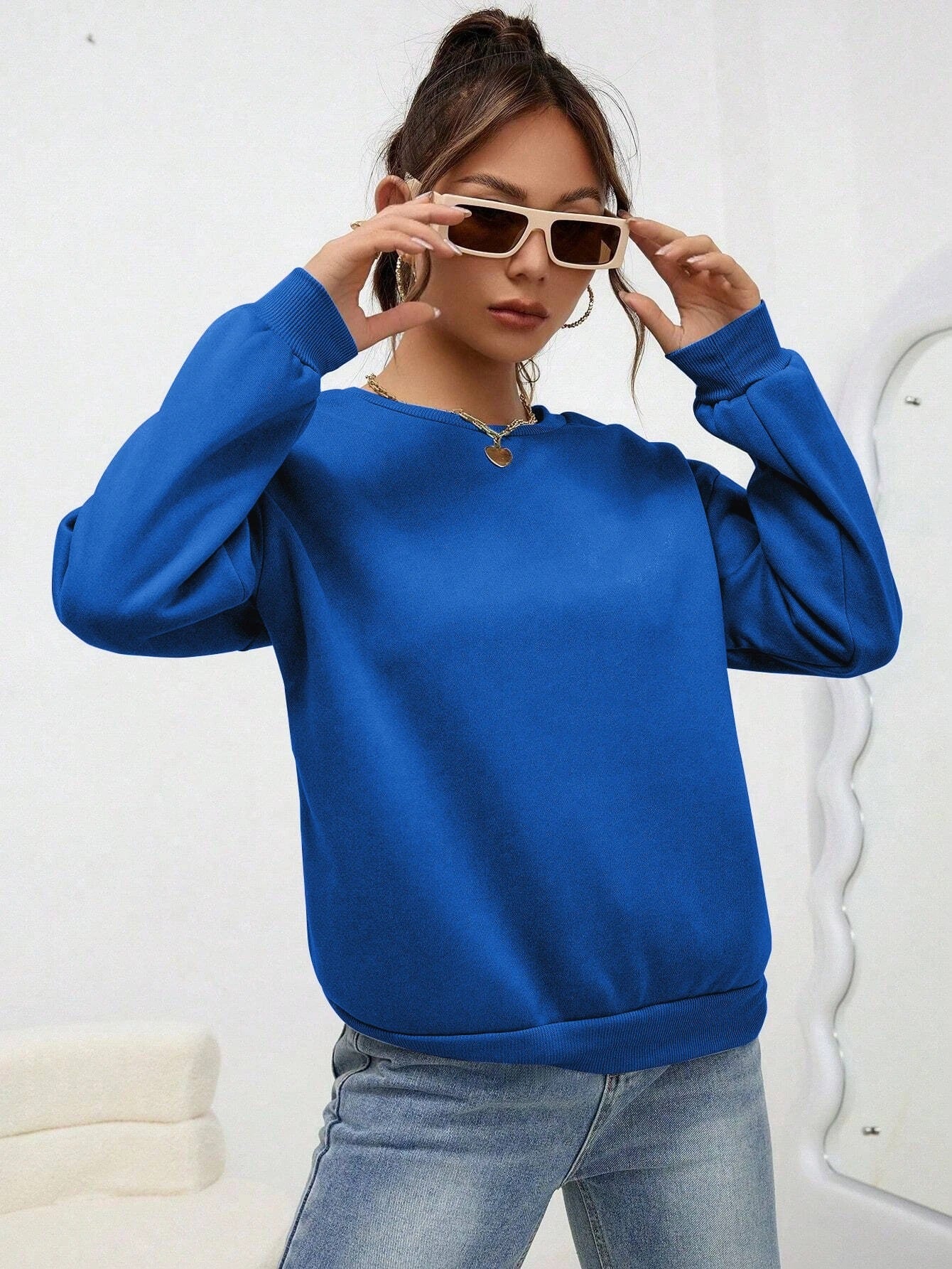 Solid Color Casual Sweatshirt - Loose Fitting - threadspired
