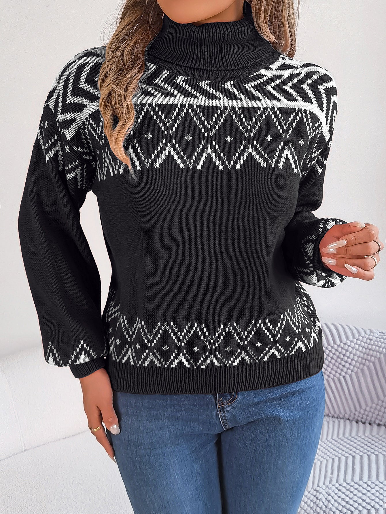 Lantern Sleeve Turtleneck Sweater