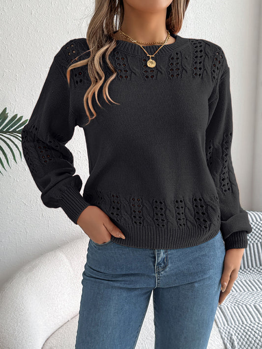 Hollow Out Lantern Sleeve Pullover Sweater