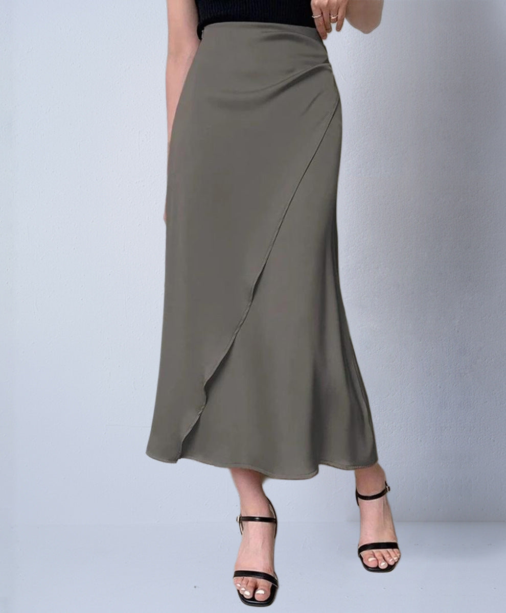 Faux Silk Midi Skirt Satin - threadspired