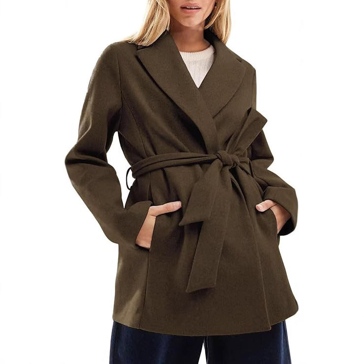 Belt Notched Lapel Pea Coat - threadspired