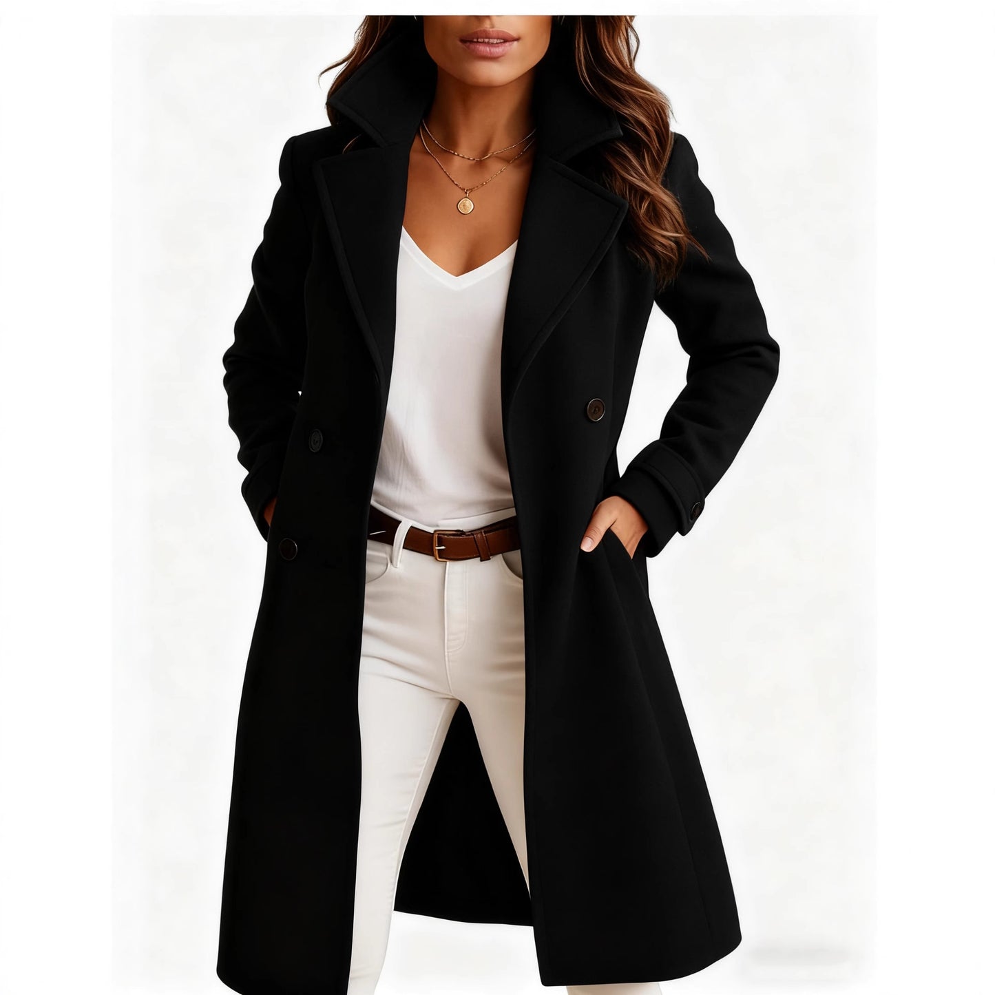 Casual Mid-length Woolen Coat With Pockets