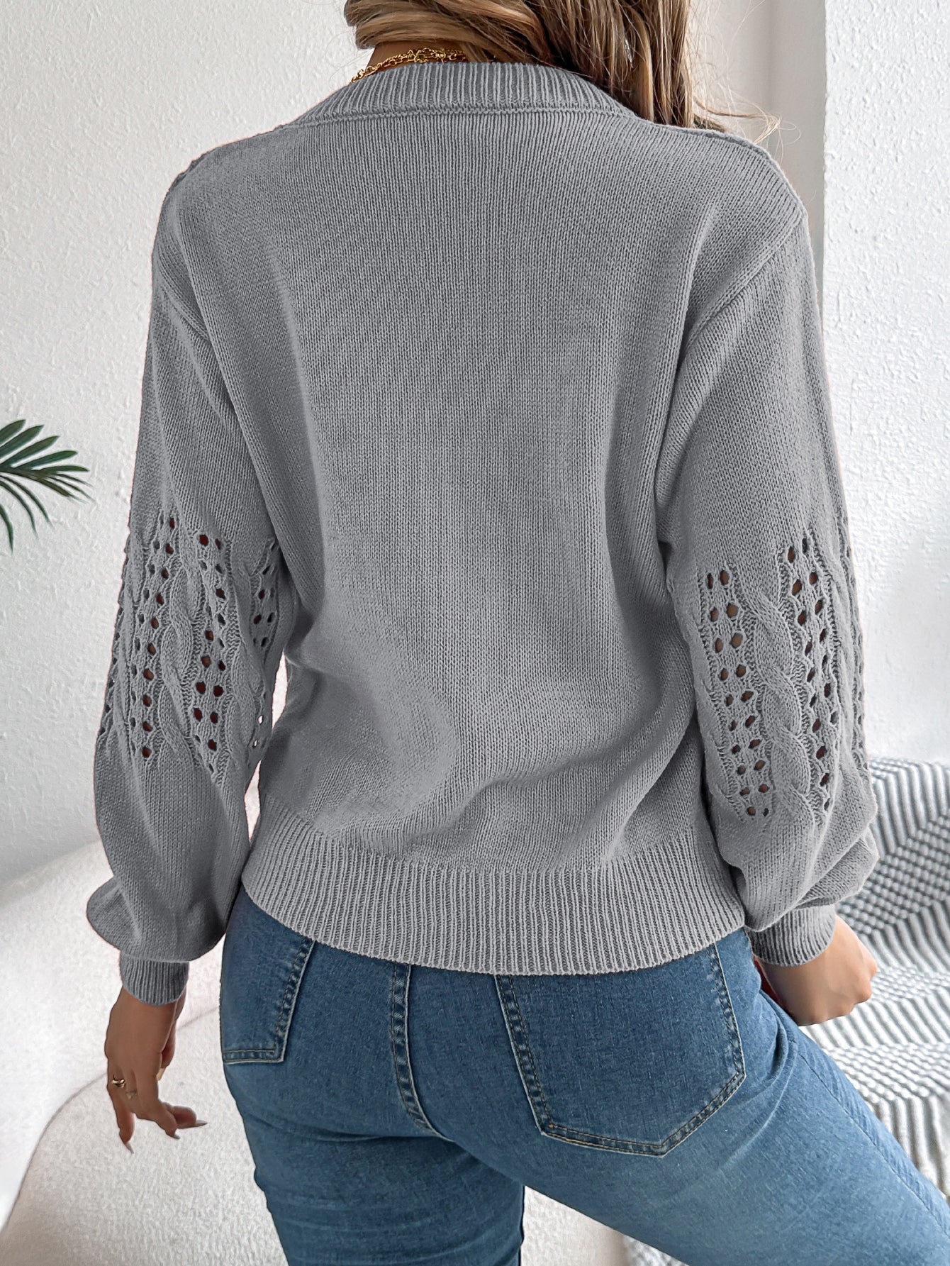 Hollow Out Lantern Sleeve Pullover Sweater