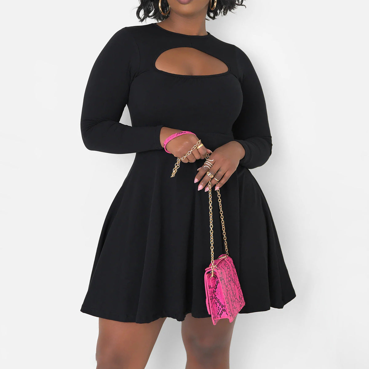 Solid-color Waist-cinching Dress - threadspired