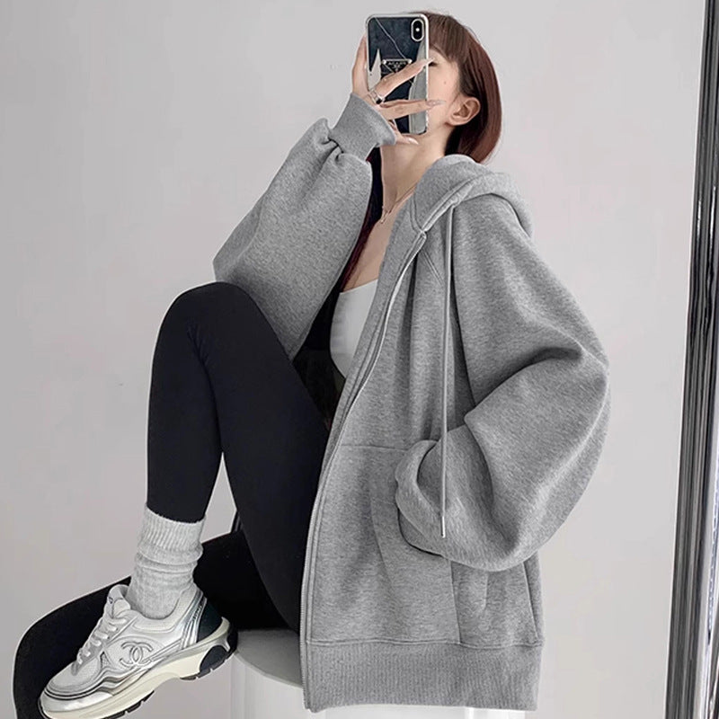 Loose-fitting Hooded Cardigan - threadspired